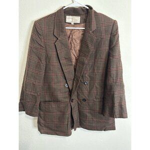 Vintage Porsha By Winer Brown Plaid 2 Button Women’s Jacket Blazer Size 13/14